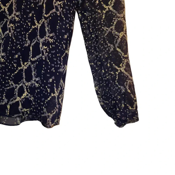 Diane Von Furstenberg Blouse Top Womens Size 0 Navy Blue Leysa Silk Long Sleeve - Picture 9 of 12